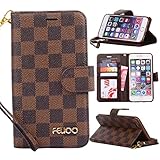 iPhone 6 Plus Case, iPhone 6S Plus Case, New Luxury Classic Brown Grid Pattern Leather Flip Pouch Cover Case With kickstand,Card Holder Slots for iPhone 6 Plus/6S Plus,Brown