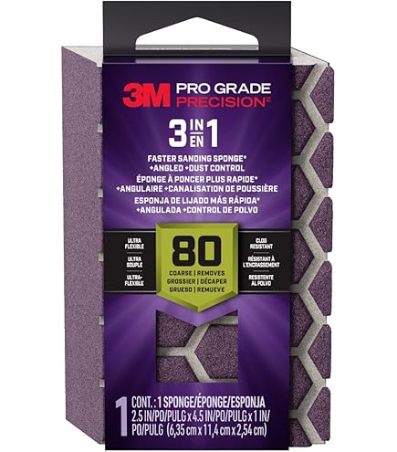 3M SandBlaster Sanding Sponge - 80 Grit For Bare Wood, Metal & Drywall Surfaces