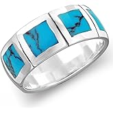 Sterling Silver 8mm Simulated Turquoise Men Women Engagement Wedding Band Ring