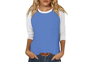 SLQDGMRYZ 3/4 Sleeve Tops for Women Raglan Contrast Crewneck Casual Shirts Three Quarter Length Loose Fit Summer Blouses