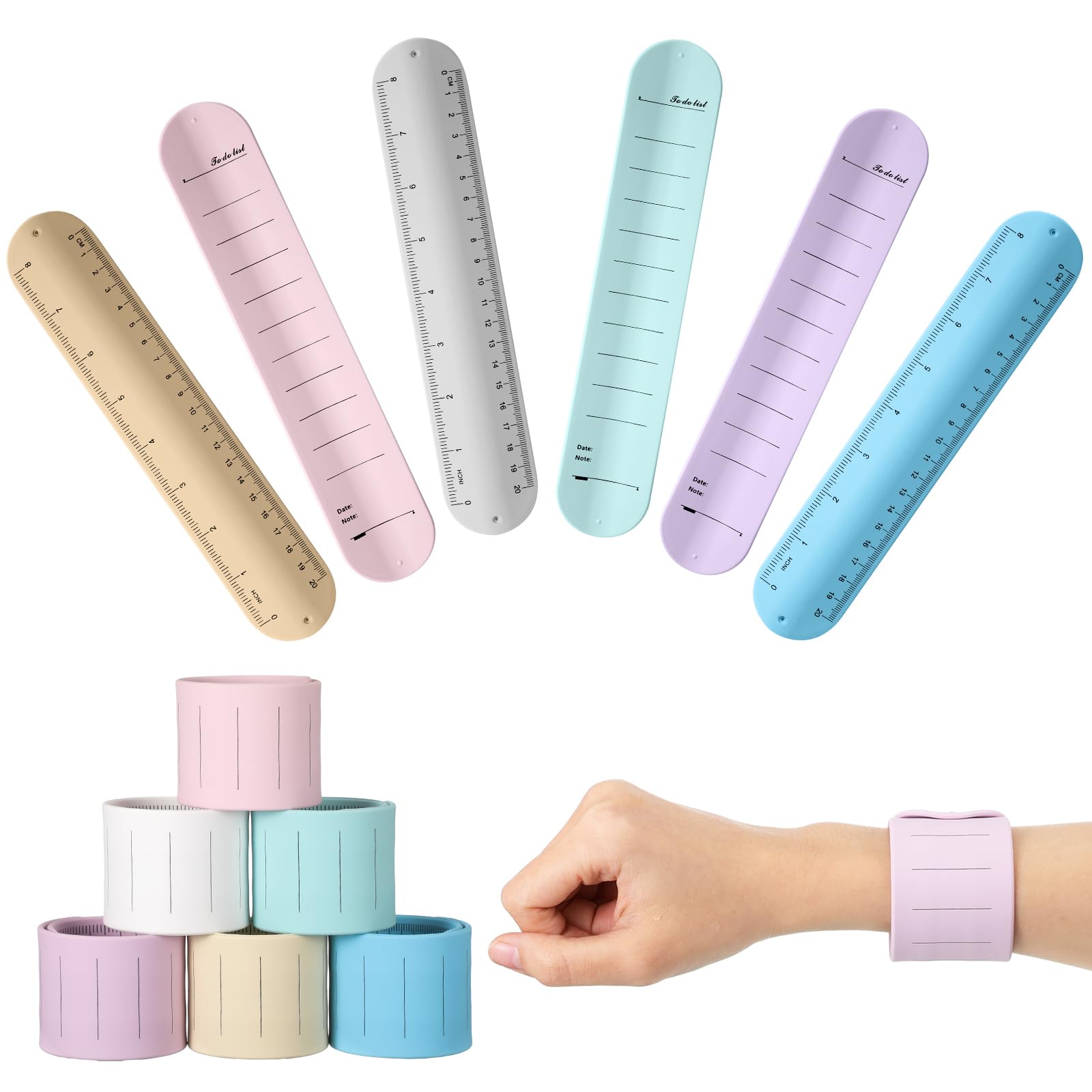 Clabby 6 Pcs Silicone Slap Bracelets Reusable Memo Wrist Band 9.37 x 1.77 Inch Waterproof Reminder Bracelet Writable Wearable Erasable Wristbands for Nurses Students Teachers(Pastel Color)