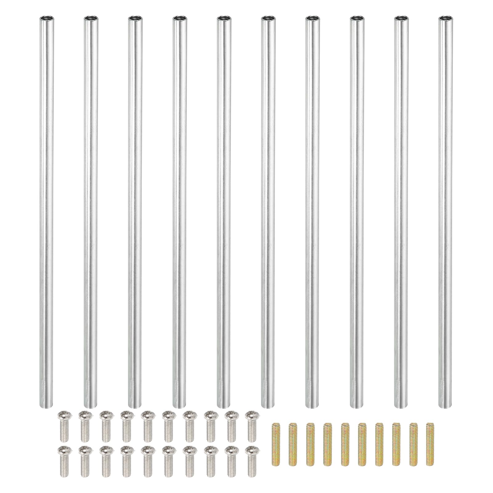 PATIKIL 150mm (5.9") Round Coupling Nuts Kit, M4 Threaded Connector Bar Hardware with Fully Thread Rods Screws for Lamp Model Furniture DIY Repair Part