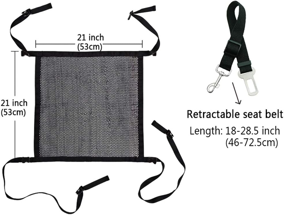Car Dog Net Barrier, Through Vehicle Small Mesh Barrier to Keep Dogs and Pet Hair Out of Front Seat, with Adjustable Pet Car Seat Belt - Image 3