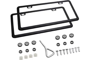 Ohuhu Slim Bottom License Plate Frames, Matte Black Powder Coated Wont Block Letters/Stickers, 2PCS 2 Holes Black Licenses Pl