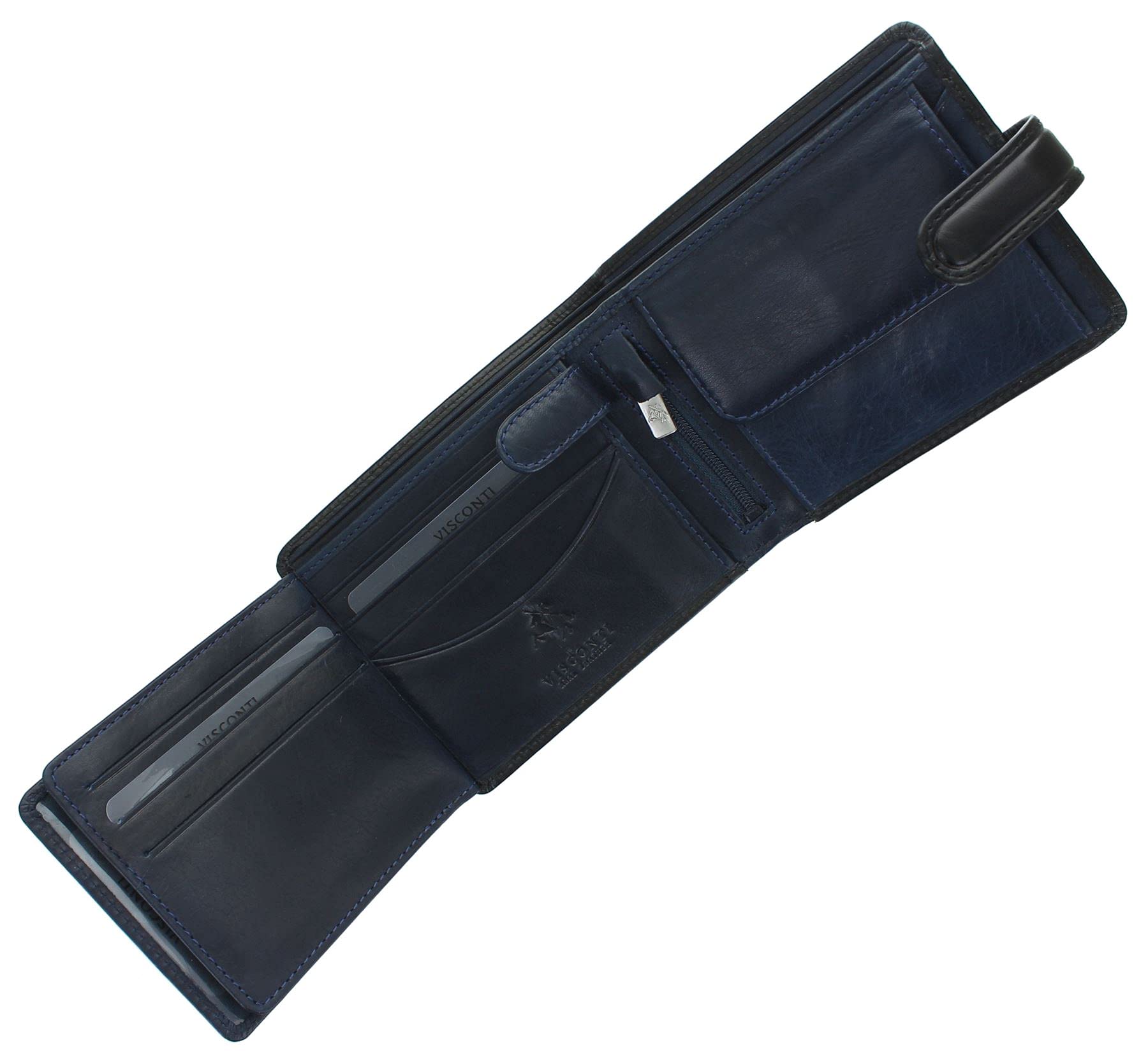 VISCONTI Torino Collection Atlantis Vegetable Tanned Leather Bi-Fold Wallet RFID Blocking TR35 Black/Blue Hues