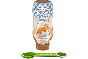 Smuckers-Sundae Syrup Ice Cream Topping bundle with Aurecor Measuring Spoon. color may vary (Sugar Free Caramel, 1 Pack)