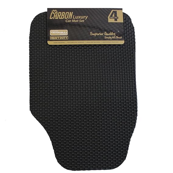 JVL 01-934 Universal Gummi 4 Stück Auto Badematten-Set Carbon Luxus, Schwarz