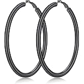 FaithHeart Chunky Hoop Earrings for Women, Silver/Black/14K Gold Plated Stainless Steel Earrings 5mm Thick Hollow Tube Hoops Hypoallergenic Lightweight Earring 20/30/40/50/60/70/80mm
