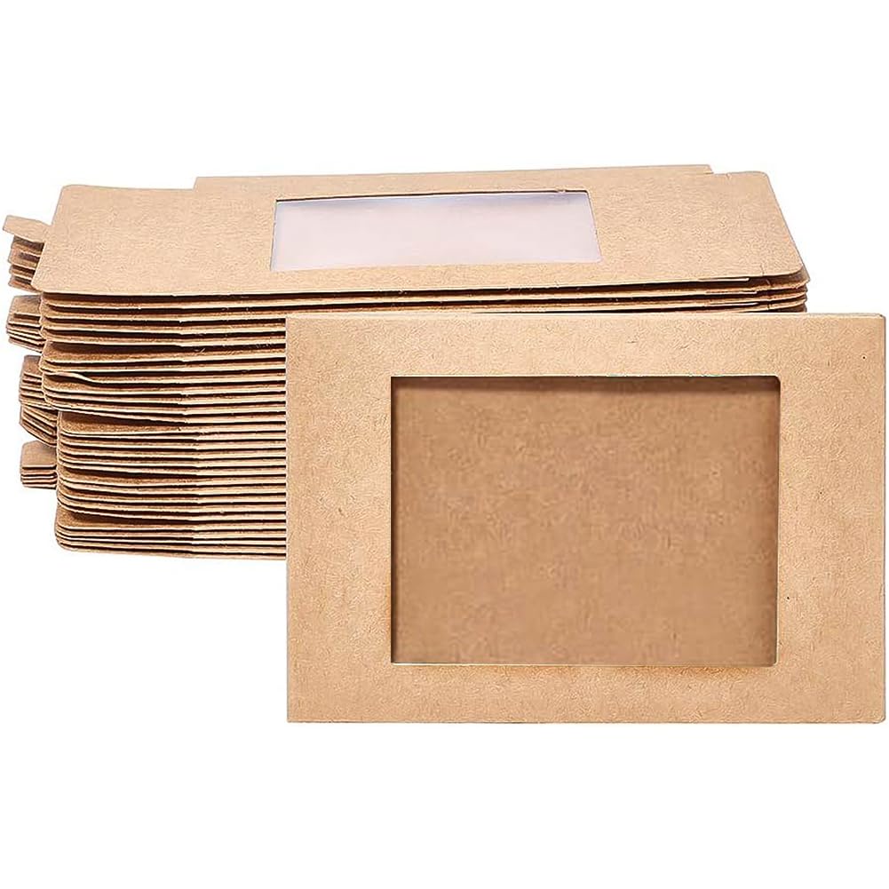 BENECREAT 30PCS Brown Kraft Paper Gift Box With Clear PVC Window Foldable Rectangle Wedding Chocolate Candy Favors Package Box, 12.5x8.5x1.5cm
