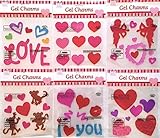 Valentine Red Pink Purple Aqua Window Clings Gel Decoration Pack: Conversation Hearts, Cupid, Love, Monkeys and More!