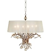 Uttermost Alenya Chandelier 6 Light Metal/Crystal/Fabric Silken Champagne Sheer Fabric -Traditional Installation