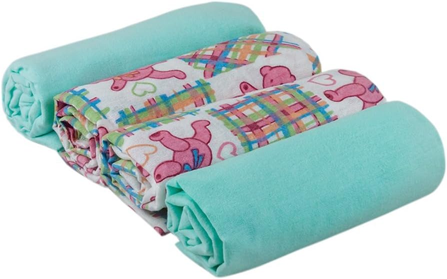 Junior Joy Swaddle Flannel Blankets (Pack of 4, Mint)