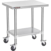DuraSteel Food Prep Stainless Steel Table -30 x 24 Inch Metal Table Cart - Commercial Workbench with Caster Wheel - NSF Certi