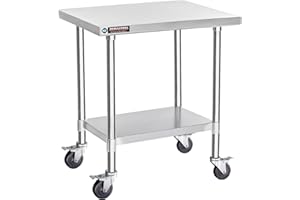 DuraSteel 30x24 NSF Stainless Steel Cart Work Table - Heavy Duty Rolling Food Prep Table - Metal Utility Cart on Wheels Caster, Grill Stand Microwave Outdoor Kitchen Tables Countertop Island Large Top