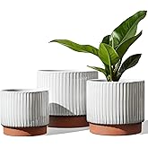 LE TAUCI Ceramic Pots for Plants, 8+6.7+5.5 Inch Plant Pots Indoor, Flower Pot with Drainage Holes, Medium Cylinder Planters for Indoor House Plants, Set of 3, Reactive Glaze White