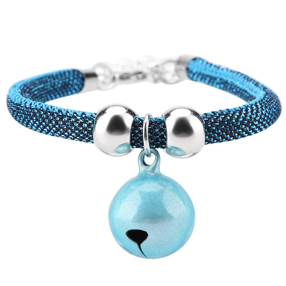 Cat Necklace with Bell, Japanese Style Nylon Cat Bell Collar with Extension Chain Pets Supply Accessory (BLUE)