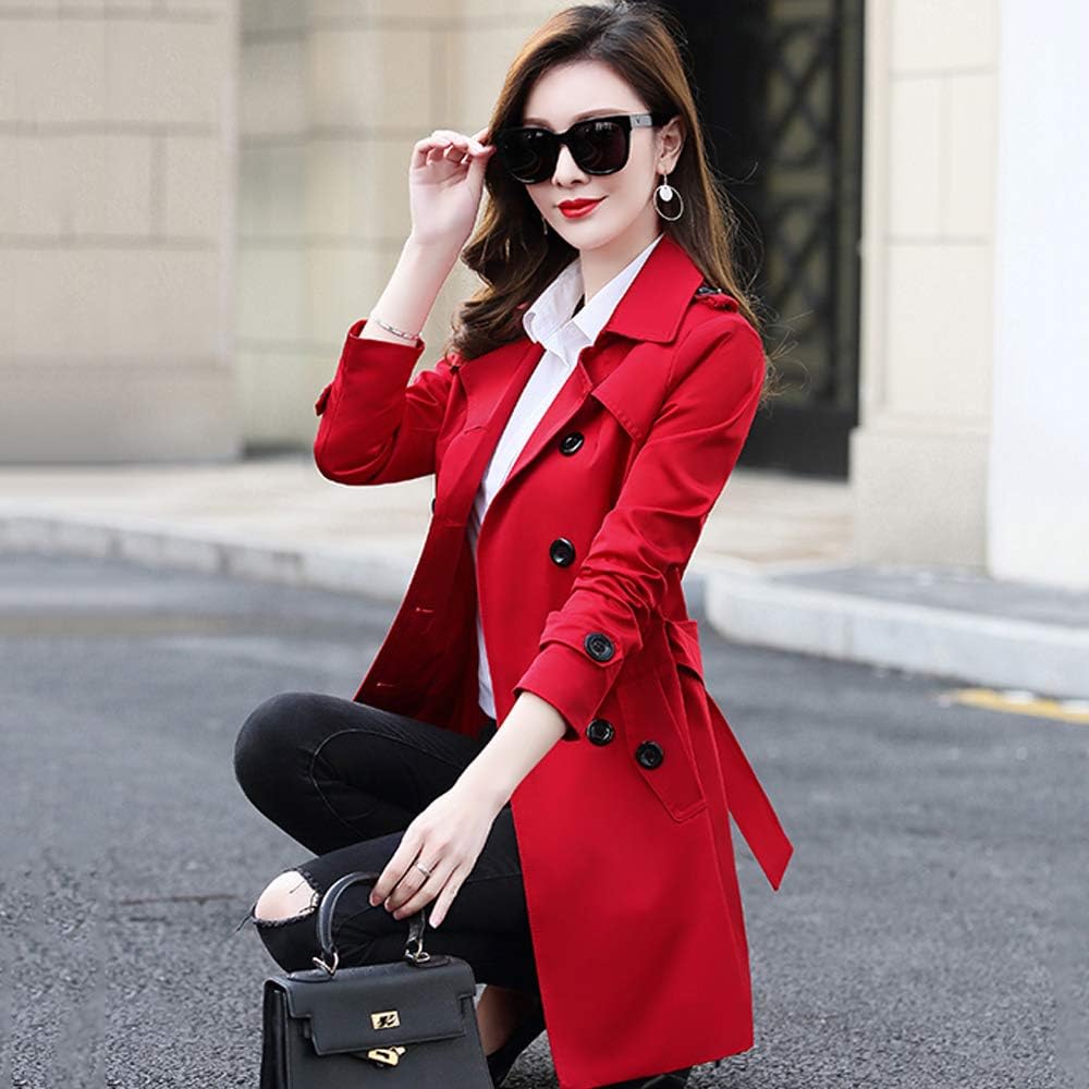 FARVALUE Women's Double Breasted Trench Coat Classic Belted Lapel Overcoat: Clothing