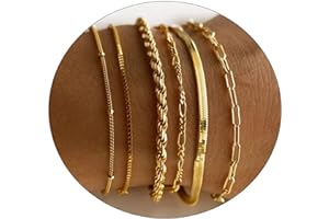 JECOMY Gold Bracelets for Women Gold Chain Bracelet Sets for Women 14K Gold Plated Dainty Link Paperclip Bracelets Cuba Stackable
