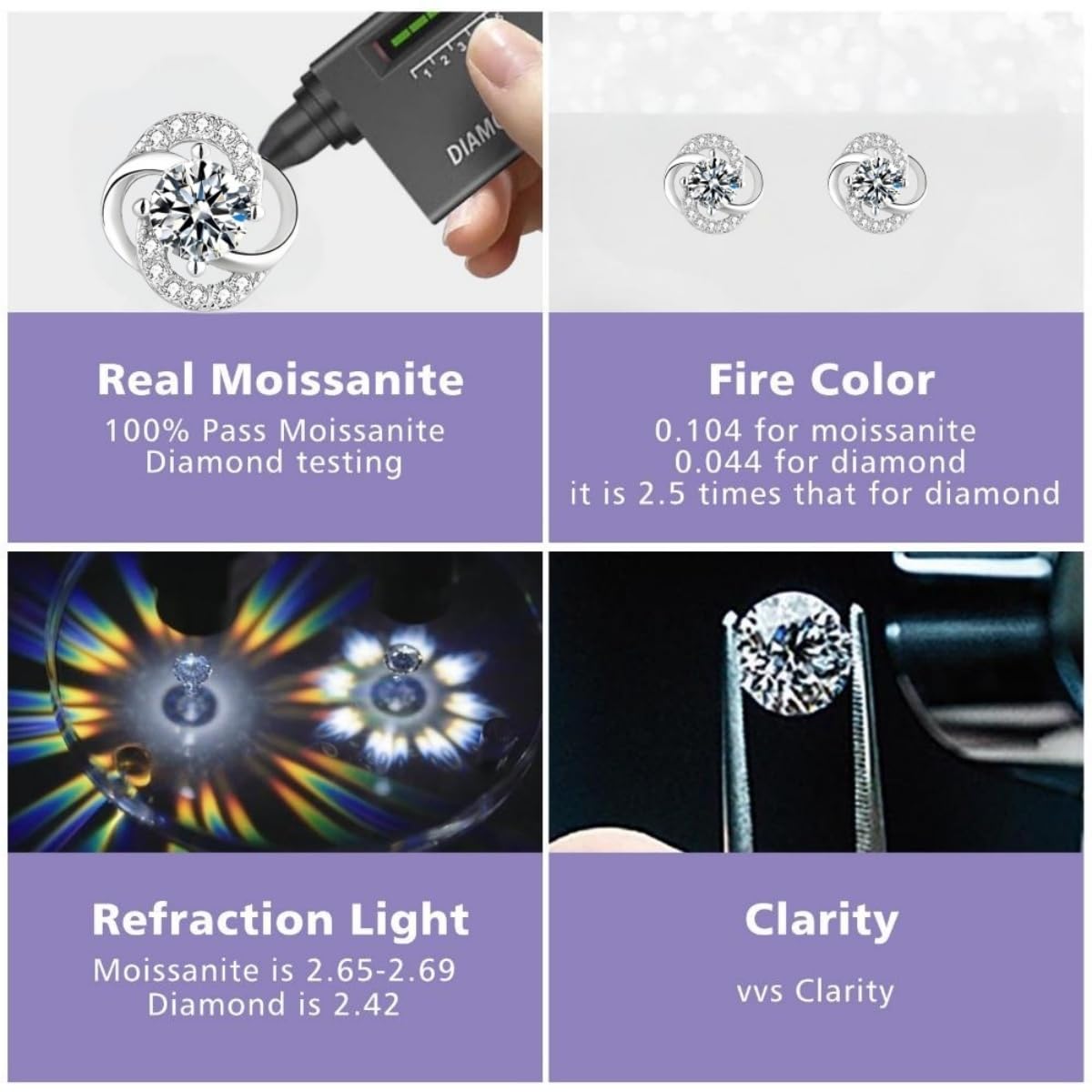 Moissanite Stud Earrings for Womens 3 Carat S925 Sterling Silver Earrings for Women D Color VVS1 Clarity Moissanite Earrings