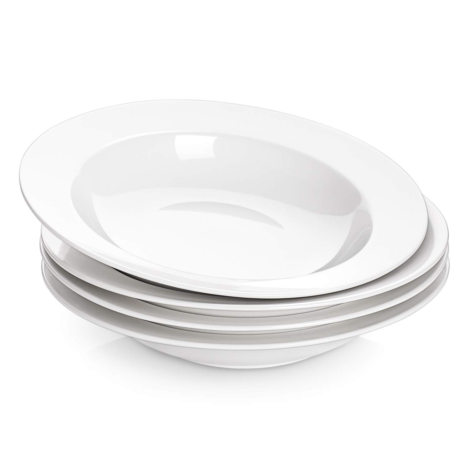 DOWANSoup and Pasta Bowls Set of 4, White Porcelain Wide Rim Salad Plates, 20 Ounces, Microwave & Dishwasher Safe