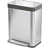 Home Zone Living 13 Gallon Large Capacity Kitchen Trash Can, Tall Stainless Steel Liner-Free Body, 50 Liter Capacity, Virtuoso Series
