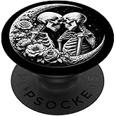 Crescent Moon Floral Skeleton Kissing Skull Couple Gothic PopSockets Adhesive PopGrip