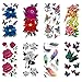 COKOHAPPY Temporary Tattoos for Women Teens Girls - 8 Sheets Fake Tattoos Flower Sticker for Arm Shoulders Waist Chest & Back - Night Show Girls Flash Tattoos Waterproof Large Transfers