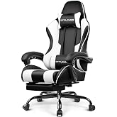 GTPLAYER Gaming Chair, Computer Chair with Footrest and Lumbar Support, Height Adjustable Game Chair with 360&deg;-Swivel Seat and Headrest and for Office or Gaming (Pearl White)