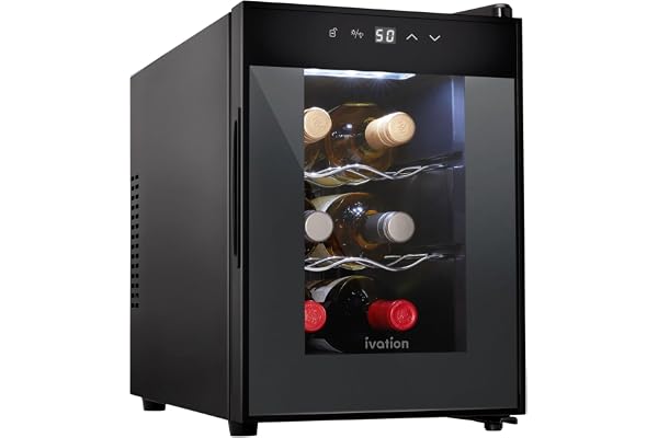Ivation Premium 6 Bottle Horizontal Thermoelectric Wine Cooler/Chiller Counter Top Red & White Wine Cellar w/Digital Temperature, Freestanding Refrigerator Quiet Operation Fridge
