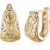 Dainty Filigree Wide Hoop Earrings for Women Boho Indian Oval Flower Huggie Hoops Trendy Hooped Jewelry Birthday Mom Xmas