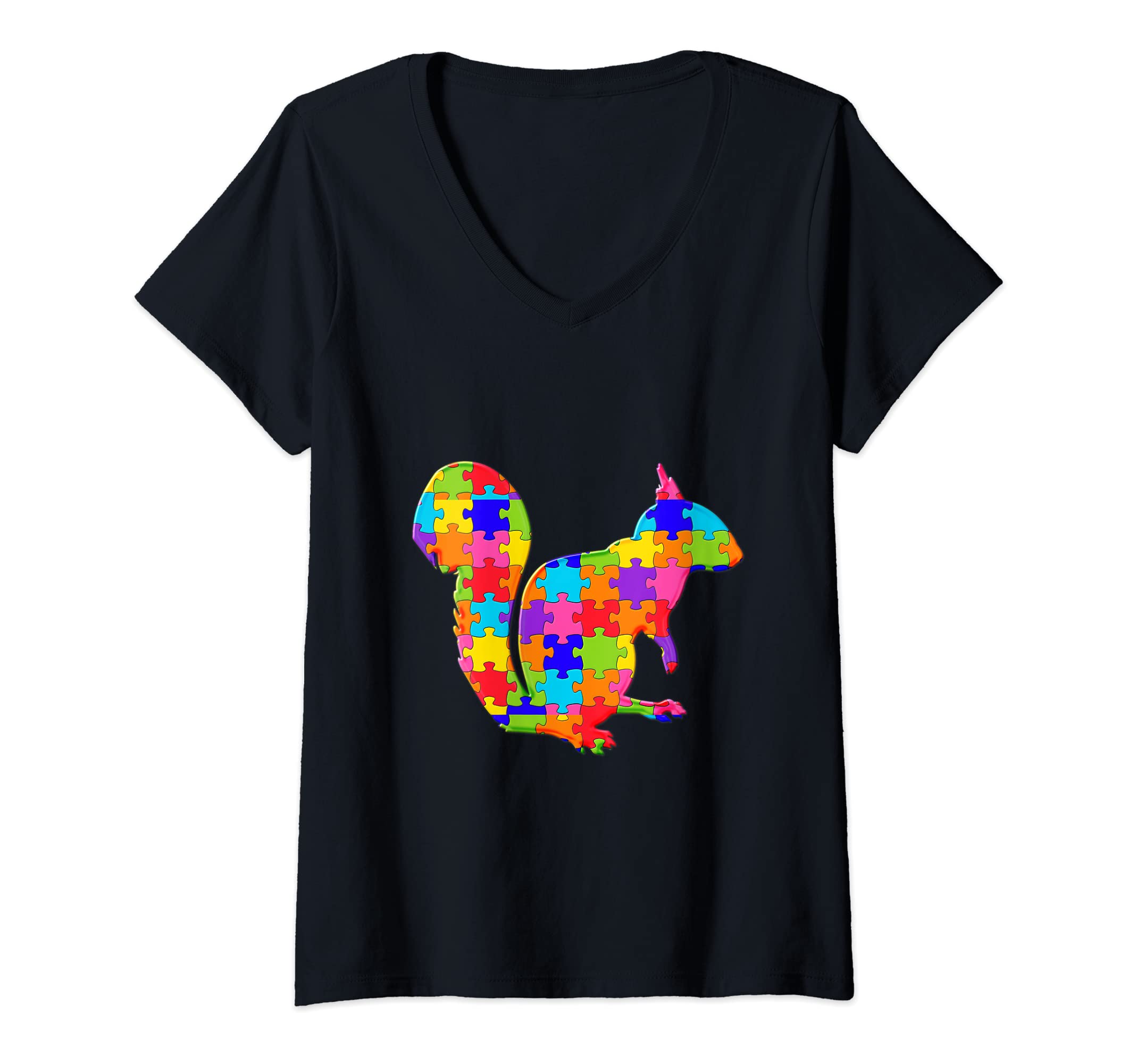 Womens Squirrel Puzzle Autism Puzzle V-Neck T-Shirt
