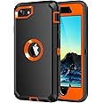 Mieziba for iPhone SE 2022/2020 Case,[Built in Screen Protector] Heavy Duty Shockproof [3 Layers] Full Body Protection Rugged Cover Case for iPhone SE (3rd Gen/2nd Gen) 4.7",Black/Orange