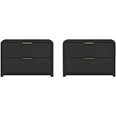 Manhattan Comfort Grace Modern Nightstand with Drawers, Wood Bedside Table with Rounded Corners & Elegant Metal Handles, Vers