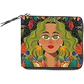 Kalankit Boho Art Wallet for Women Slim Vegan Leather Purse Face Design Bi Fold Clutch with Zip lock Coin Card Holder Organize Gift Idea for Her