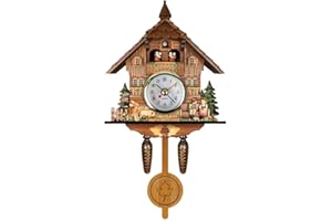 FitBest Cuckoo Clock Traditional Wooden Handcrafted Bird Wall Clocks Battery Operated Wall Pendulum Quartz Clock for Home Decor