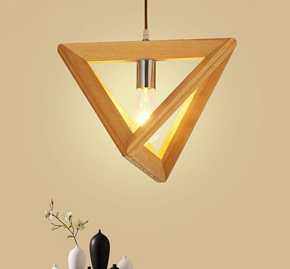 Sursy Nordische Led Lampen Esszimmer Wohnzimmer Schlafzimmer Originalitat Retro Holz Dreieck Anhanger Lampe 37 Cm Amazon De Beleuchtung