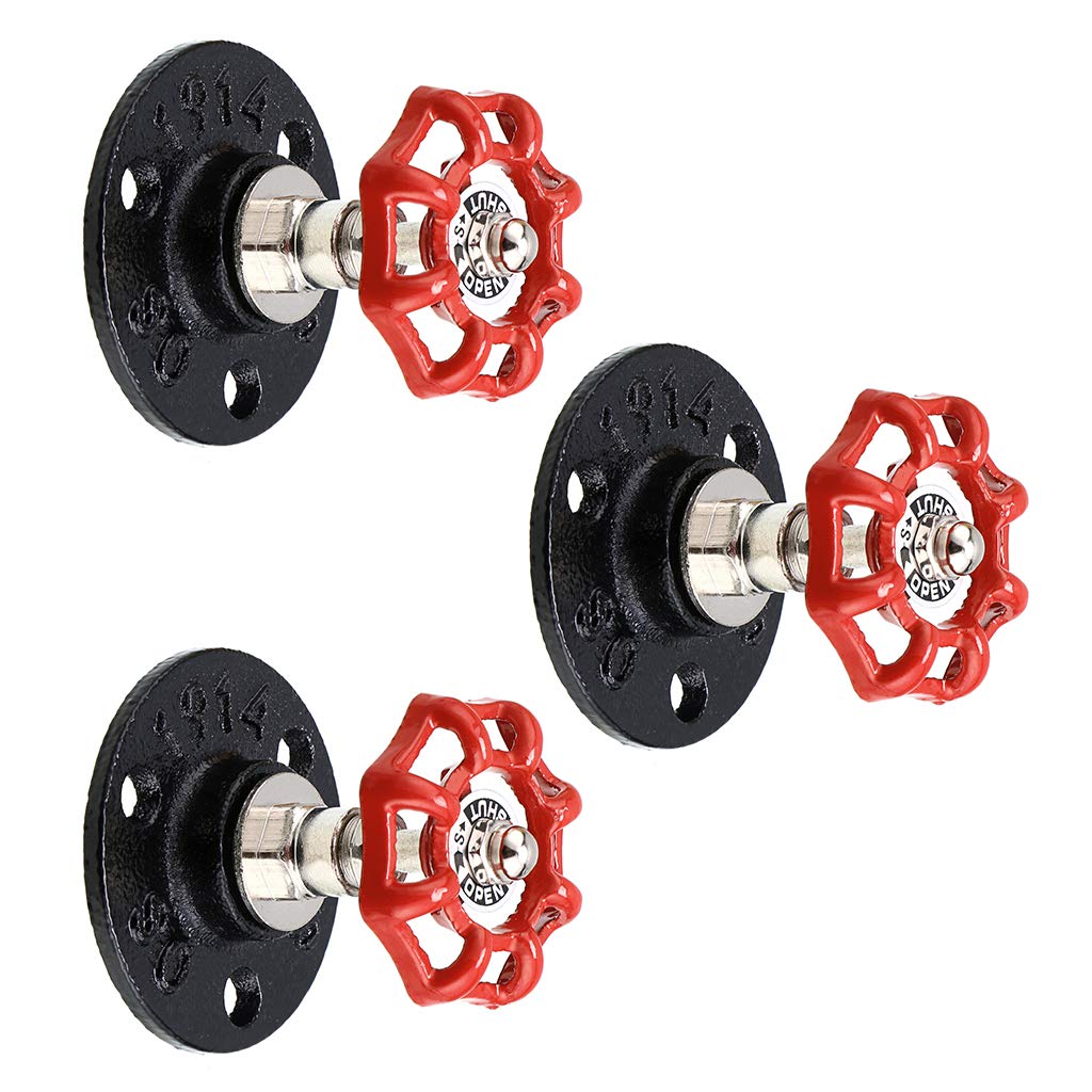 BTSKY 3PCS Vintage Industrial Iron Pipe Coat Hat Hook - Wall Mounted Retro Pipe Hook with Red Handle, Hanger Holder Hanging Storage Rack for Robe, Towel, Bag, Umbrella, Antique Home Decoration Decor