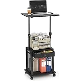 Height Adjustable Standing Desk with Wheels,Mobile Sit Stand Up Desk with Drawer,Rolling Laptop Computer Desk with storage,Portable Podium Teacher Stand Desk,Narrow Walking Pad Desk for Home Office