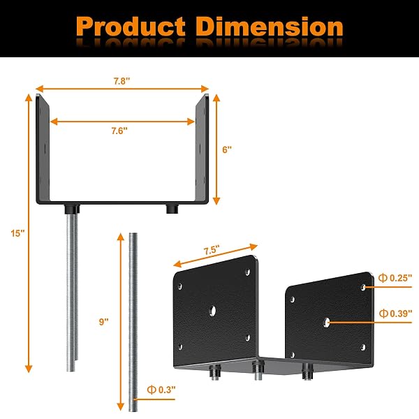 FMHOTU 8X8 CONCRETE POST BASE(2 PCS), DECK POST BASE HOLDER GROUND SPIKE FOR CONCRETE, DECKING POST BRACKETS WITH 3 ANCHOR RODS, POST BASE FOR PAVILION DECK PORCH HANDRAIL RAILING
