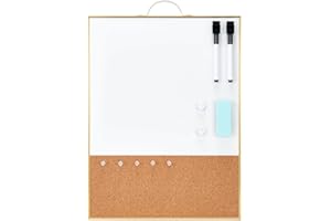 TSJ OFFICE Small Combination Board - 16" X 12" Portable Aluminum Gold Framed Magnetic Dry Erase Board for Wall, Small Bulletin Cork Board with Holder for Office, Home and School