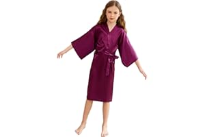 CuteOn Kids Girl's Satin Silky Kimono Robe for Spa Wedding Birthday Party Gifts