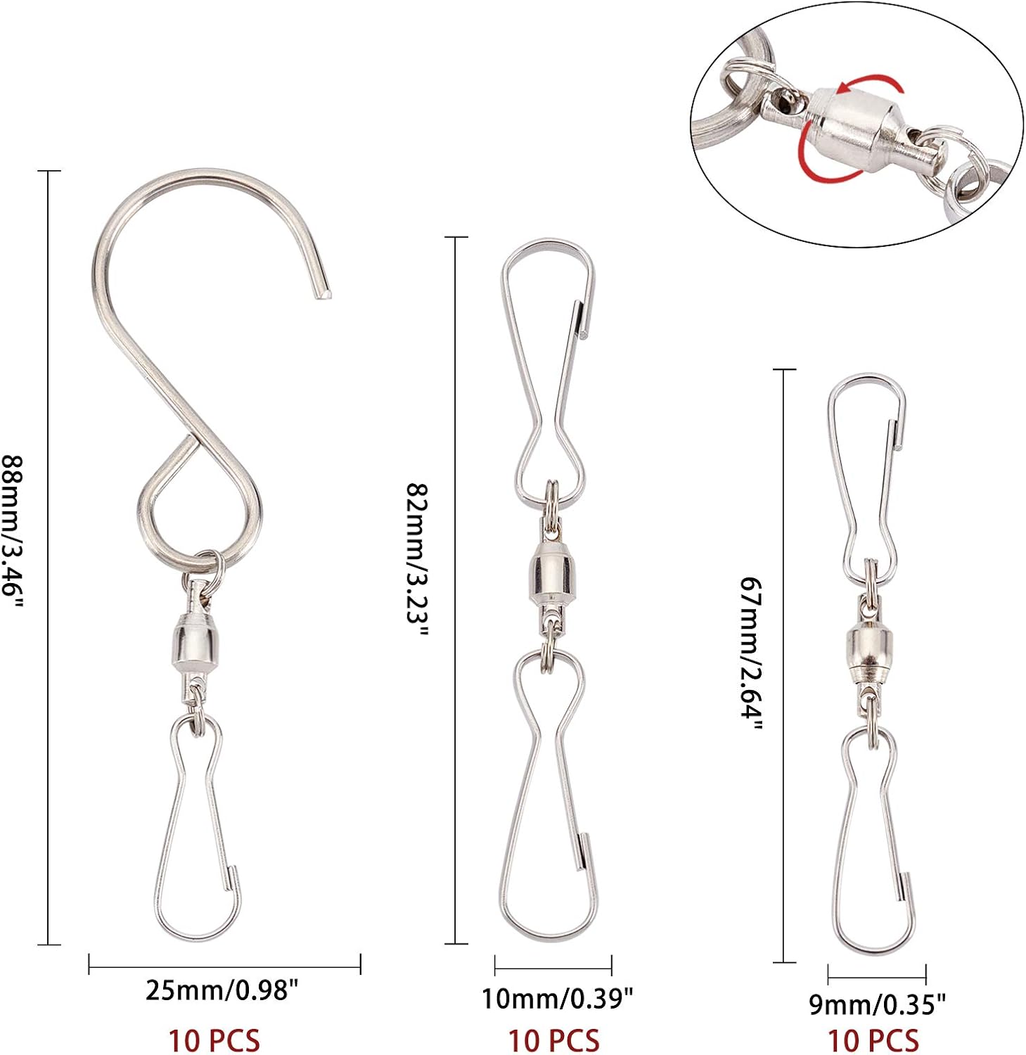 CHGCRAFT 30 Pcs Stainless Steel Spinning Dual Clip Swivel Hooks for