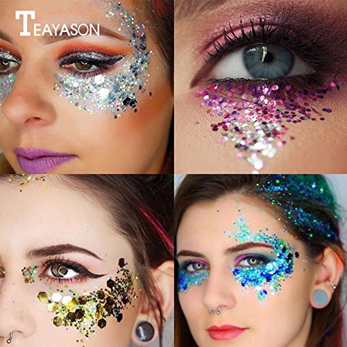 image for Bestland Holographic Body Glitter Tattoos 8 Boxes Chunky Face Glitter 