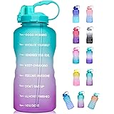 Giotto Large 1 Gallon/128oz (When Full) Motivational Water Bottle with Time Marker & Straw, Leakproof Tritan BPA Free for Fit