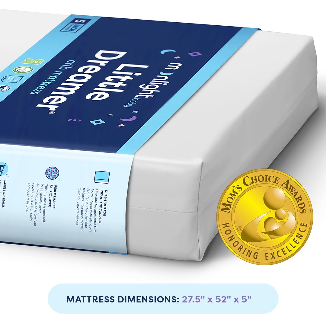 Moonlight Slumber Little Dreamer Crib Mattress – Dual-Sided Baby and Toddler Mattress, Firm Infant Support, Waterproof and Hypoallergenic, 5