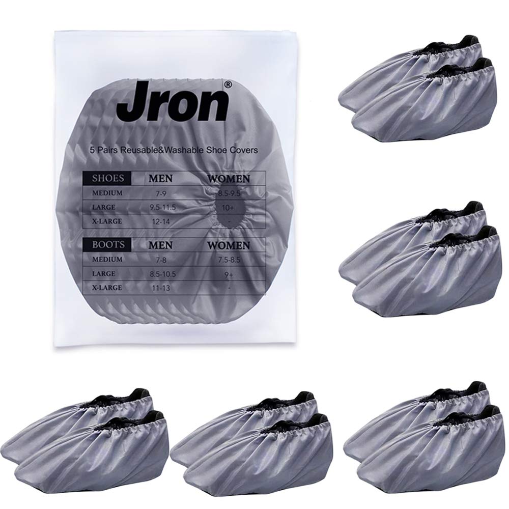Photo 1 of Jron 5 Pairs Premium Reusable Washable Shoe Cover Boot Covers for Contractors (5 Pairs | US 12-14 For Shoes/US 11-13 For Boots, Grey)