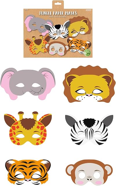 HENBRANDT Jungle Animal Paper Party Masks Pack of 12 For Kids Safari Masks