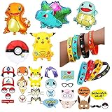 PLAYOLY 43 pcs Party Favor Supply Mega Pack for Pokemon Theme Party - Includes Pokemon Inspired Balloons, Bracelets, and Props - Perfect Stocking Stuffer