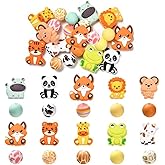 DanLingJewelry 20Pcs Mixed Styles Zoo Animal Silicone Beads Frog Tiger Animal Print Pattern Soft Loose Beads for Jewelry Making
