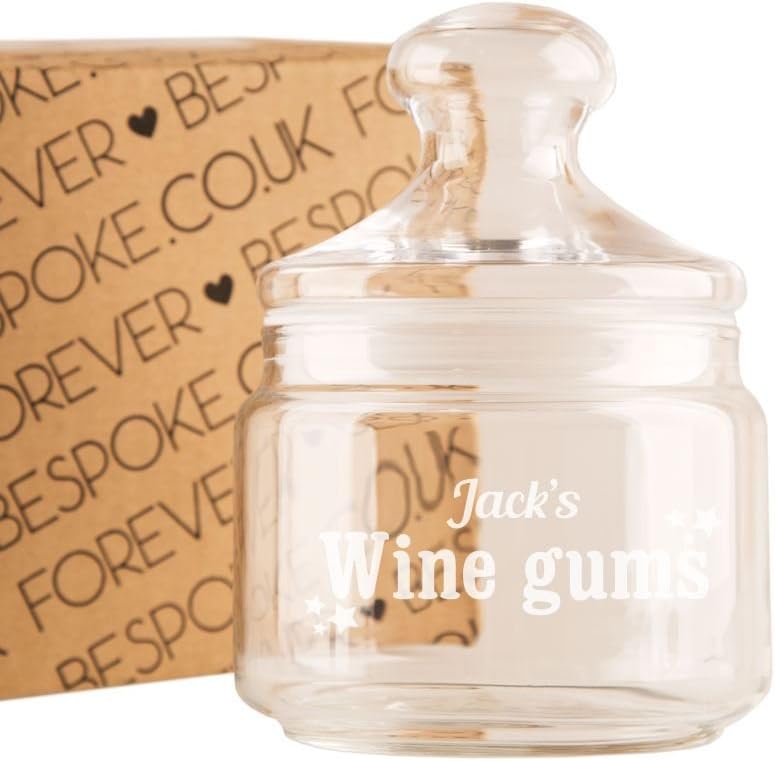 Personalised Wine Gums Glass Sweet Jar, Birthday Gifts, Christmas